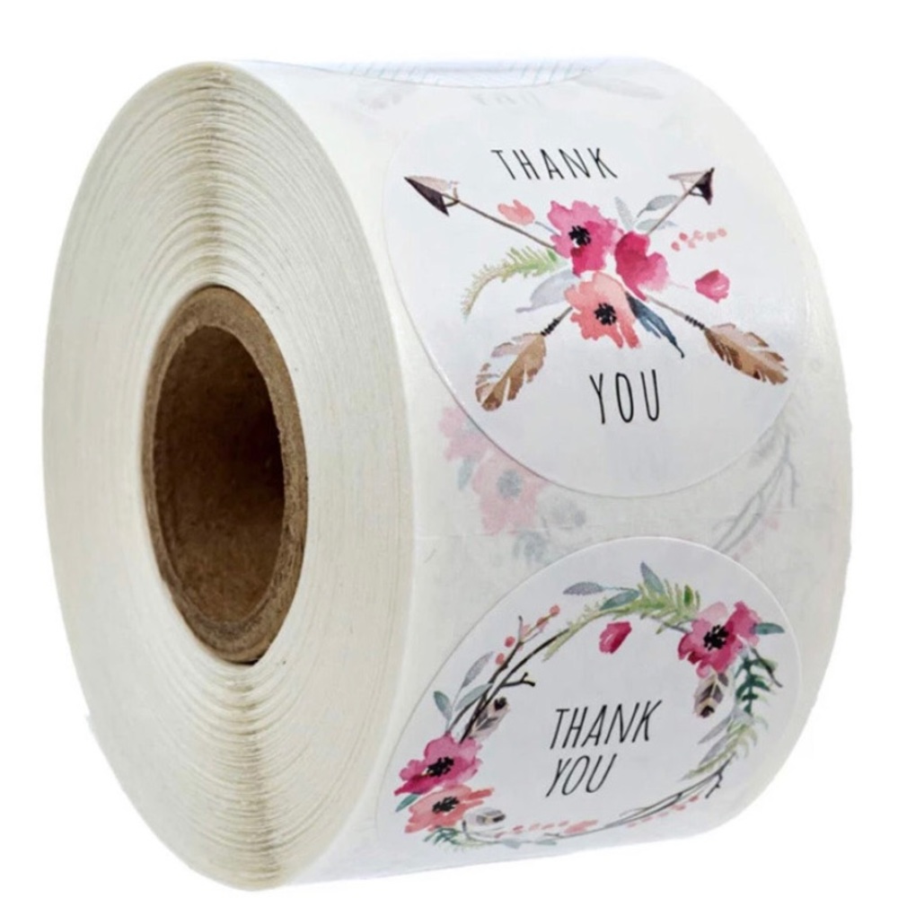 Floral 500 Stickers Rolls Thank You 6 Design